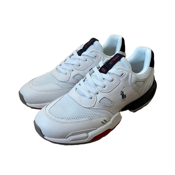 POLO RALPH LAUREN Mens Leather Mesh Jogger Sneaker White Multi - Picture 2 of 10